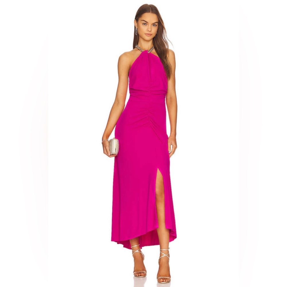Veronica Beard Reze Dress Hot Pink Halter Ruched Midi NWT Size S (No Chain)